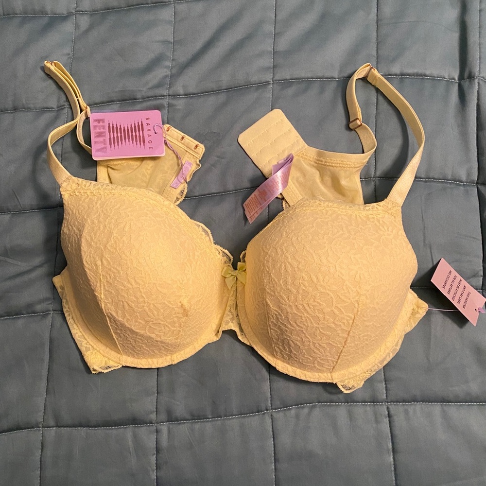 Savage x Fenty yellow floral lace push-up bra